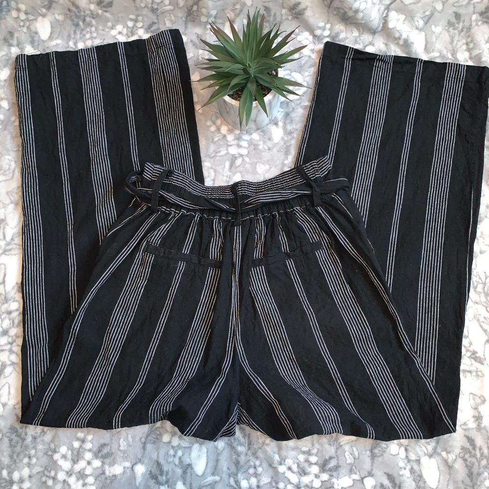 Boutique Inspired Linen Blend Wide Leg Pants | Vacation Coastal Striped Pants - Picture 6 of 7
